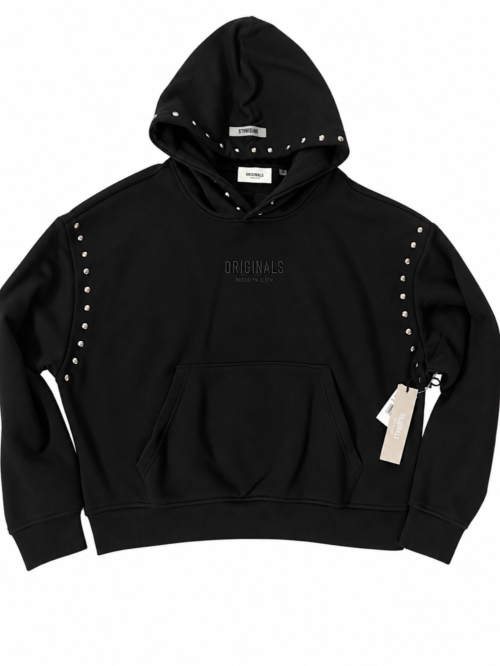 Brooklyn Cloth Black Stud-Trim Crewneck Hoodie